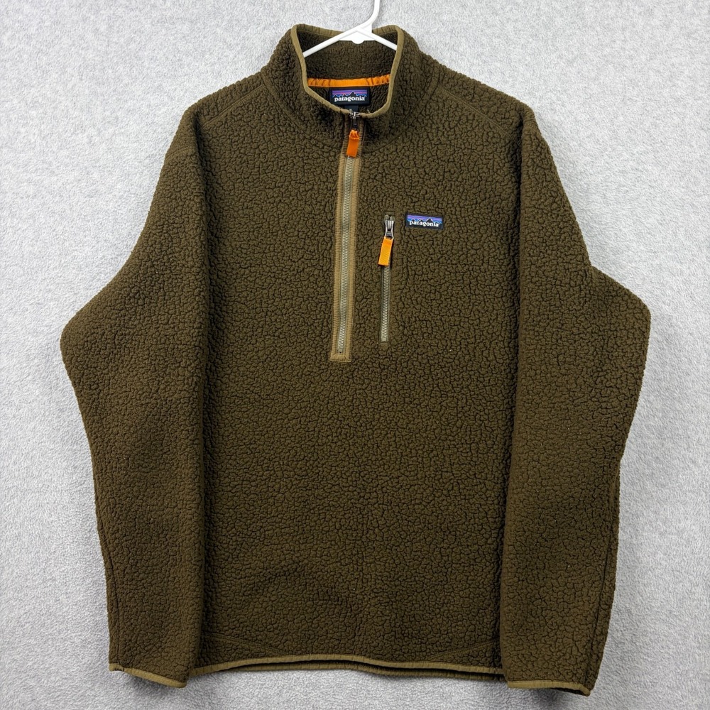 Patagonia Jacket Mens XL Olive Retro Deep Pile Fleece Half Zip Pullover 22810